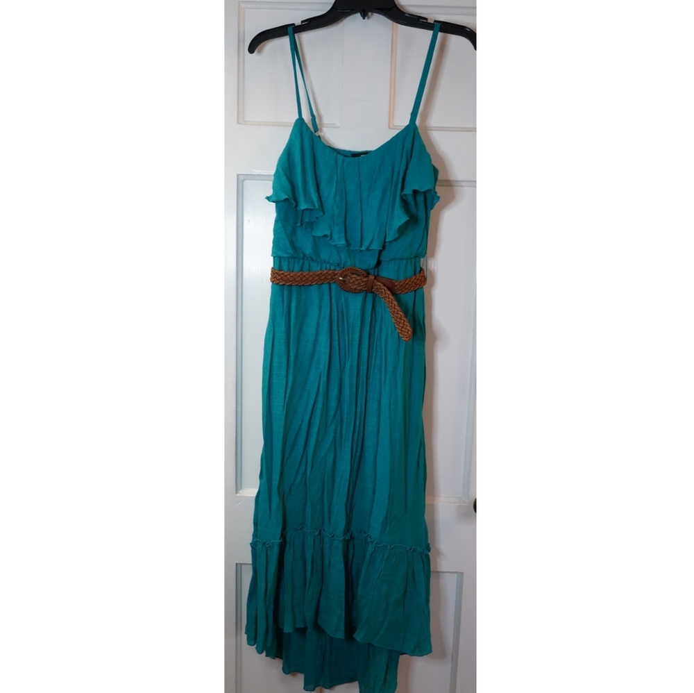 Medium Teal Boho Summer Dress with Belt